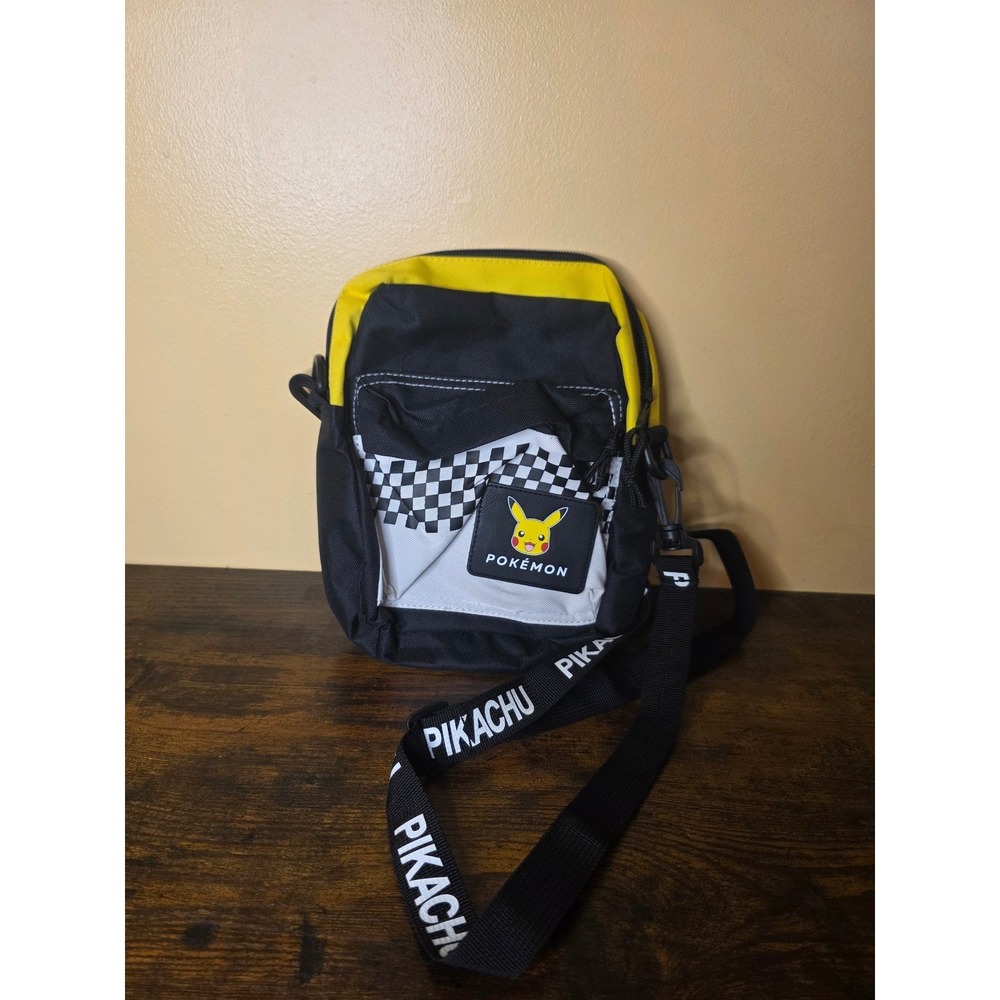 Pokemon Pikachu Crossbody Bag Black Yellow Checkerboard Shoulder Bag Kids